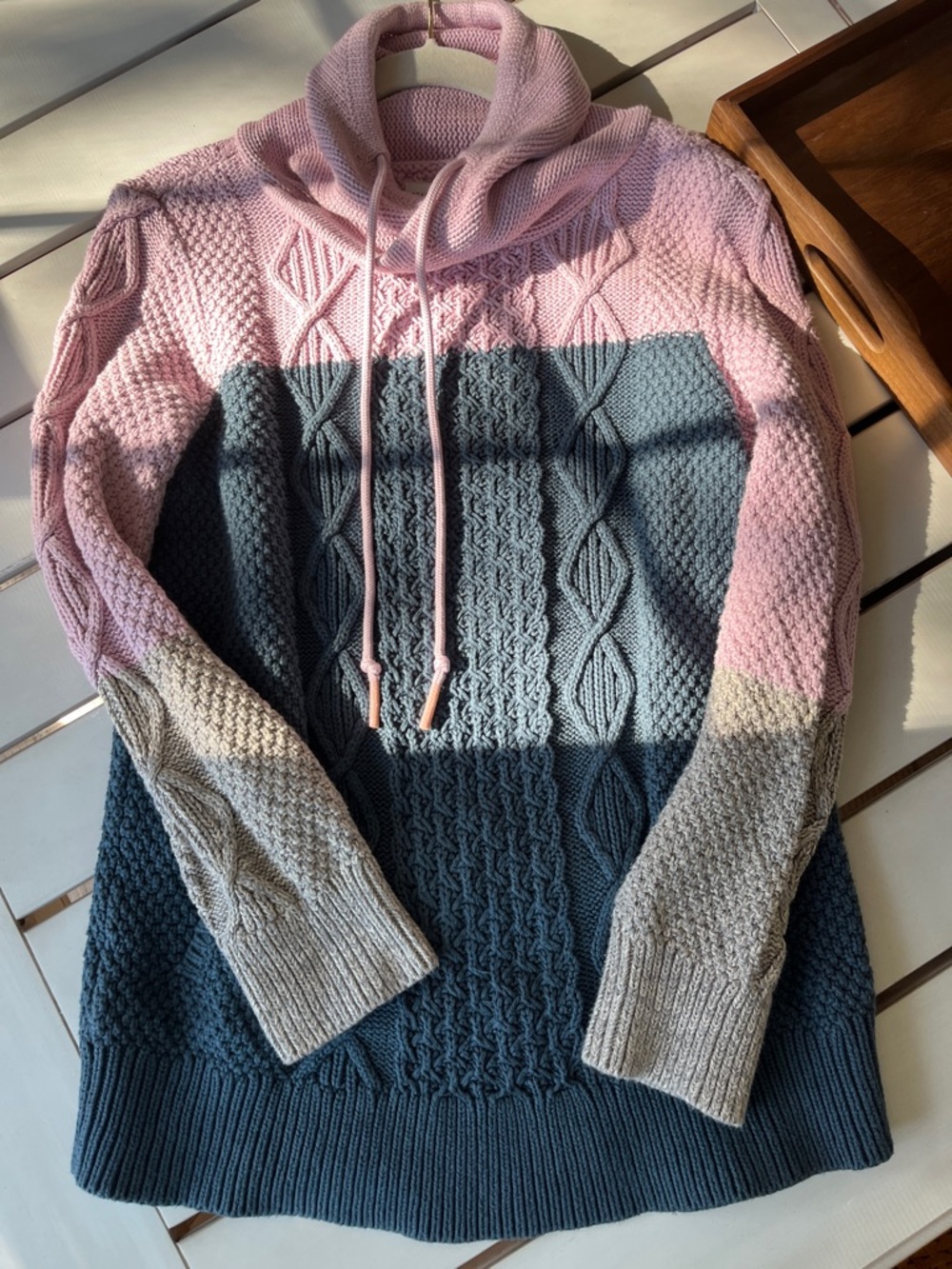 LL Bean Cotton Pullover Sweater Colorblock Sz Medium